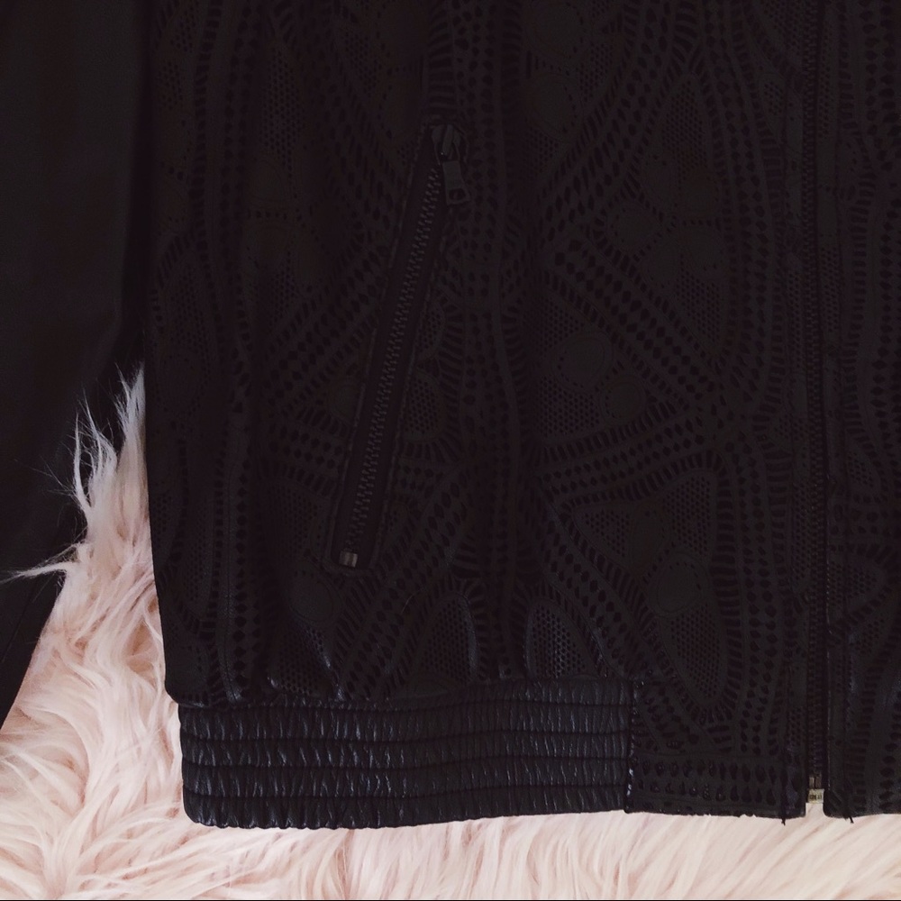 ALICE + OLIVIA $1,295 Lace Leather Bomber Jacket - Picture 4 of 8